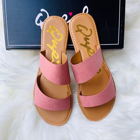 Vegan suede two band Slide Sandals Ash Rose - Picture 2 of 3
